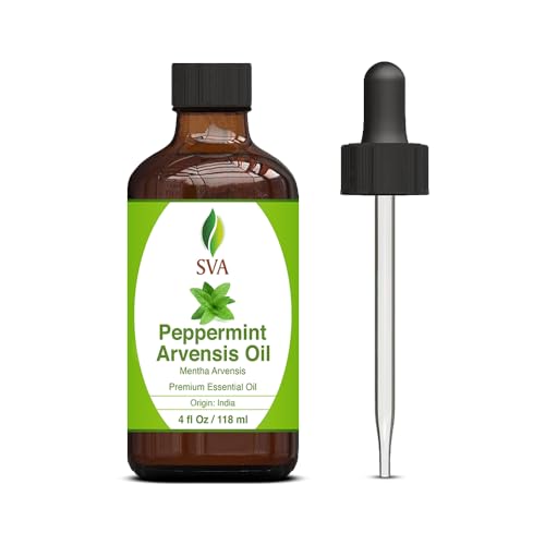 SVA Peppermint Arvensis Essential Oil 4 oz (118 ml) Premium Essential Oil with Dropper for Diffuser, Aromatherapy, Hair Care, Skin Massage, Candle and Soap Making