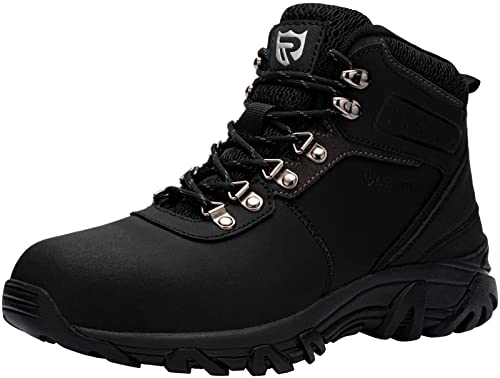 LARNMERN Steel Toe Boots for Men Outdoor Work Boots Safety Working Shoes Athletic Indestructible Industrial Construction Footwear Slip Resistant Puncture Proof Comfortable Breathable Durable Non Slip Leather Water Resistant(10 Men, W/R-black)