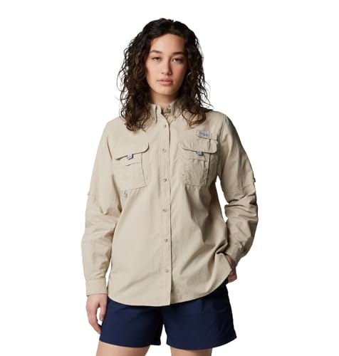 Columbia Women's PFG Bahama II Long Sleeve Shirt, Breathable, UV Protection, Fossil, Large