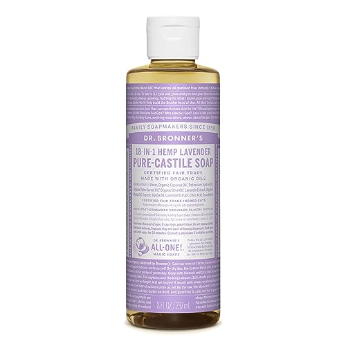 Dr. Bronner's - Pure-Castile Liquid Soap (Lavender, 8 ounce) - Made with Organic Oils, 18-in-1 Uses: Face, Body, Hair, Laundry, Pets and Dishes, Concentrated, Vegan, Non-GMO