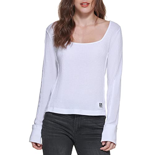DKNY Women's Casual Essential Soft Everyday Jeans Knit Top, White