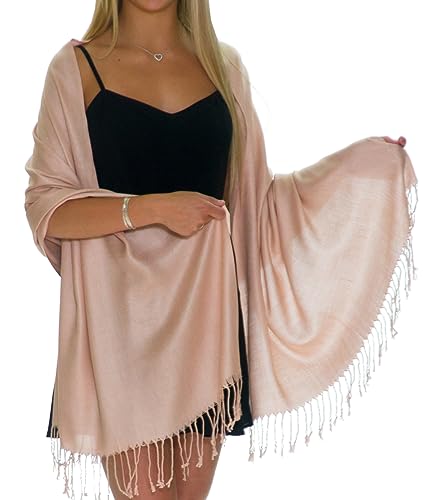 Pashmina Shawls and Wraps for Evening Dresses, Large Soft Pashmina Wedding Pale Rose Gold Shawl