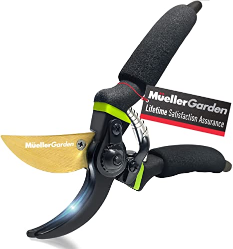 Mueller Soft Grip Garden Pruning Shears, Heavy Duty Pro Series Garden Clippers, Bypass Pruners, Durable Hardened Titanium Blades, 3/4' Cutting Diameter, Blade Lock