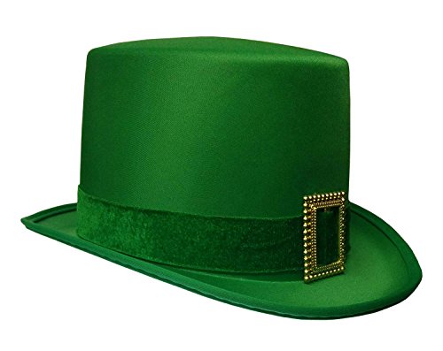 Nicky Bigs Novelties St Patrick's Day Leprechaun Hat With Gold Buckle - Deluxe Green Top Hat Irish Holiday Costume Accessory