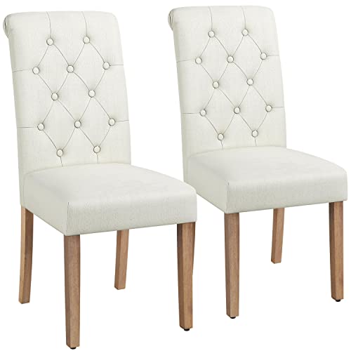 Yaheetech Tufted Dining Chairs Button Parsons Diner Chair Upholstered Fabric Dining Room Chairs with Solid Wood and Padded Seat Stylish Dining Chairs Kitchen Chairs, 2pcs(1 Package), Beige