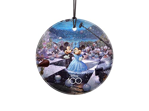 Disney's 100th Anniversary Celebration – Mickey and Minnie Mouse – 3.5” Starfire Prints Hanging Glass Print Accessory – Officially Licensed Collectible | Complimentary Velveteen Gift Bag