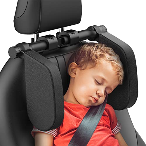 Yoocaa Car Headrest Pillow, Road Pal Headrest, Adjustable Car Seat Head Neck Support, U Shaped Car Sleeping Pillow for Kids & Adults, Only Suitable for Car Seat Headrest with Poles, Black