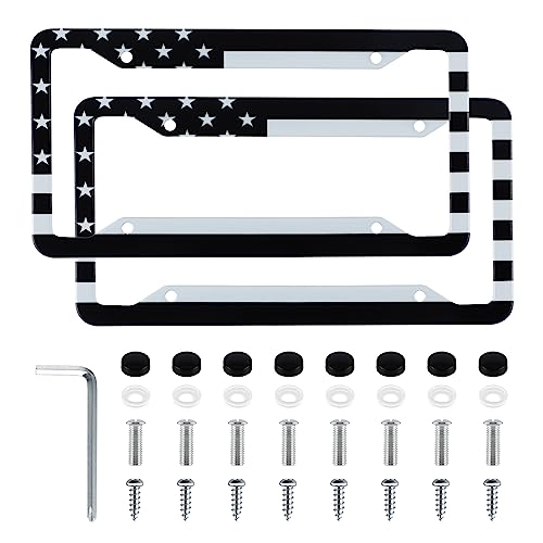 LivTee 2 PCS License Plates Cover, with USA Flag and Fits All Standard 6x12 Inches License Plates, Protect Your Rear and Front License Plate, White & Black