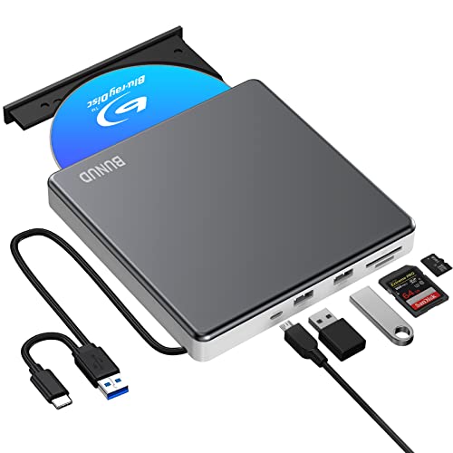 External Blu Ray DVD Drive USB 3.0 Type-C Blu-ray Drive DVD Burner DVD/BD Player Read/Write Portable 3D Bluray Drive Slim Optical Blue ray CD DVD Reader for Laptop Mac MacBook PC Windows Linux OS