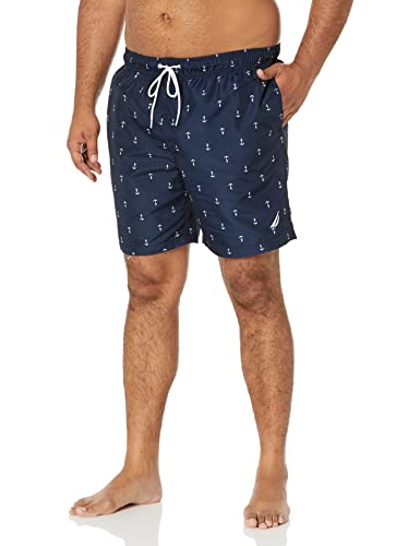 Nautica Men's Standard Quick Dry All Over Classic Anchor Print Swim Trunk, Navy, Medium