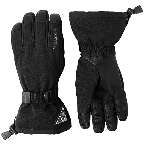 Hestra Unisex Powder Gauntlet Glove, Leather Windproof Insulated Glove for Alpine Ski, Everyday Winter Wear for Men & Women - Black - 8