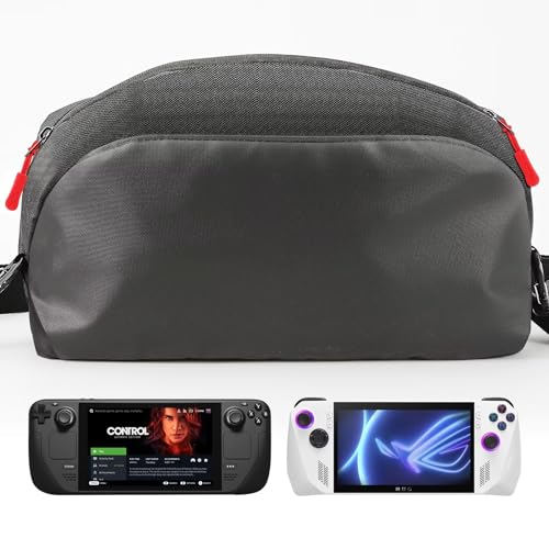Gepicest Carrying Case for Steam Deck Rog Ally Switch Hori Split Pad Pro Handheld Console Accessories Dock Station AC Charger Soft Sling Shoulder Carry Bag Daily Travel Portable Game Case Red Black