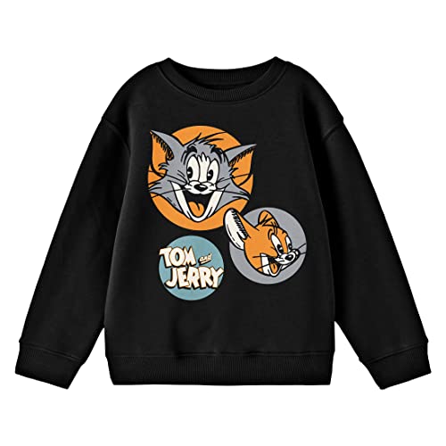 Bioworld Tom & Jerry Vintage Character Circles Crew Neck Long Sleeve Boys' Black Sweatshirt-Small