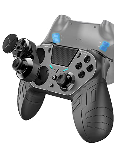 【August 2021 Newly Updated Version】 PS4 Controller with 3 Programmable Back Buttons and 1 Sensitivity-Control Back Button, Game Controller Remote with Turbo/Gyro/HD Dual Vibration/Touch Panel/LED