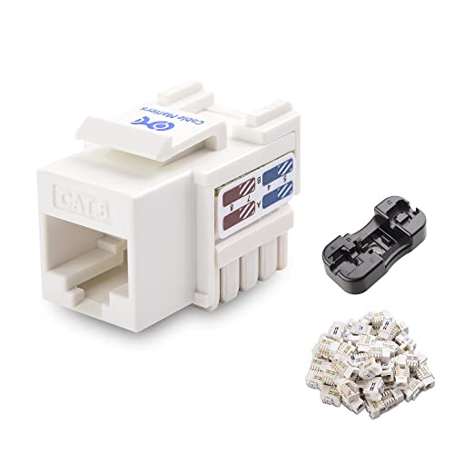Cable Matters UL Listed 50-Pack RJ45 Keystone Jack, Cat6 Keystone Jacks in White and Keystone Punch-Down Stand