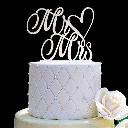 Mr and Mrs Cake Topper, Bride and Groom Sign Wedding, Engagement Cake Toppers Decorations (Mirror Silvery Acrylic)