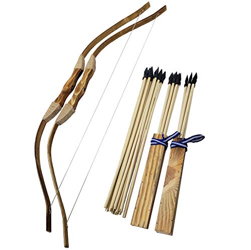 Adventure Awaits - 2-Pack Handmade Wooden Bow and Arrow Set - 20 Wood Arrows and 2 Quivers - for Outdoor Play