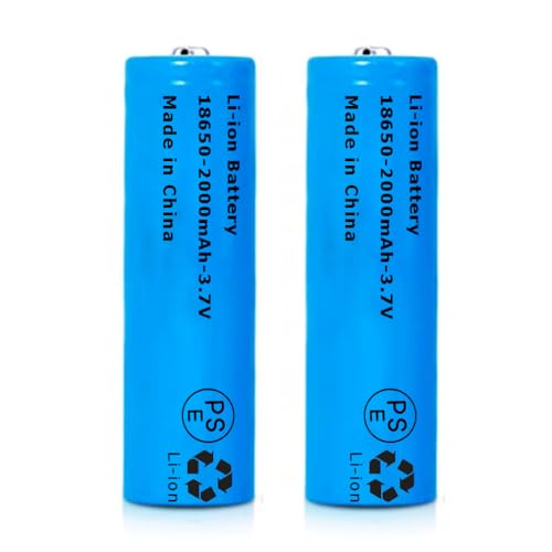 Svenirven 2 Packs 3.7V Rechargeable Batteries Button Top Battery for Flashlights, Headlamps, Doorbells, Toy Cars Blue