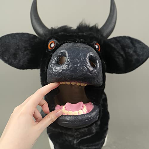 Cosermart Halloween Mask Realistic Mouth Mover Cow - Creepy Moving Bull Fursuit Animal Head Rubber Latex Masque - Scary Masks for Adults Men Women Dress-Up Costume Party Favors Cosplay Costumes