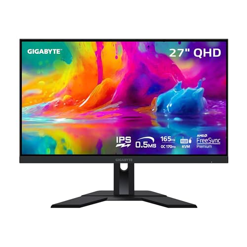 GIGABYTE M27Q 27' 165Hz 1440P -KVM Gaming Monitor, 2560 x 1440 SS IPS Display, 0.5ms (MPRT) Response Time, 92% DCI-P3, HDR Ready, FreeSync Premium, 1x Display Port 1.2, 2x HDMI 2.0, 2x USB 3.0