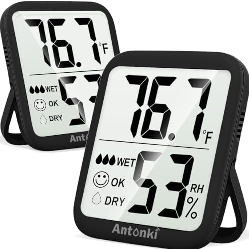 Antonki Room Thermometer for Home, 2 Pack Digital Temperature and Humidity Monitors, Indoor Hygrometer Sensor, Humidity Gauge, Humidity Meter for Baby Room, Terrarium, Incubator, Greenhouse