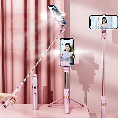 Selfie Stick Tripod,MQOUNY Extendable Selfie Stick Tripod with Light with Detachable Wireless Remote and Tripod Stand Compatible with iPhone, Samsung Galaxy and Smartphone (Pink)