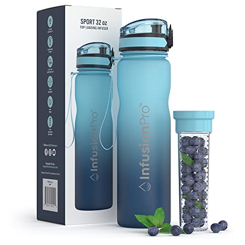 Infusion Pro 32 oz Fruit Infuser Water Bottle with Time Marker - Flip Top Locking Lid, Insulated Sleeve & 50 Recipe Fruit Infusion Water eBook : Leak Proof : for Gym, Sports, Travel : Unique Gift Idea
