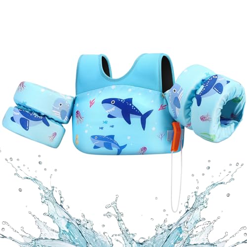 Heysplash Swim Vest for Kids, Toddler Pool Floaties Fit 22-70 Lbs, Children Swimming Vest with Adjustable Strap, Swim Jacket Water Wing Arm Float, Puddle Beach Boat Jumper Boy Girl Age 2-7,Blue Shark