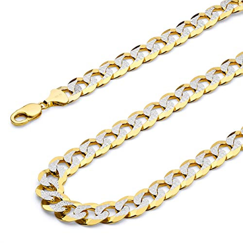 Wellingsale 14k Yellow Gold Solid 14mm Cuban White Pave Diamond Cut Chain Necklace - 26'