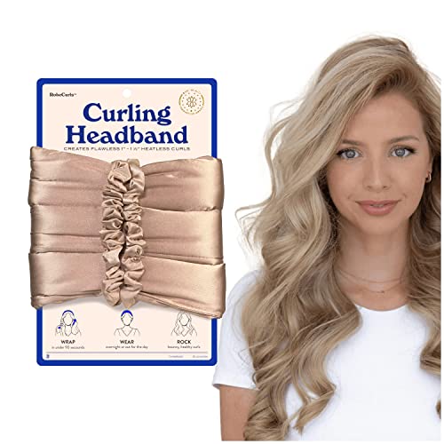RobeCurls Satin Heatless Hair Curler Set — The Original Curling Headband — Heatless Curling Rod Headband Hair Accessories For Women — Includes 2 Scrunchies (Cream)