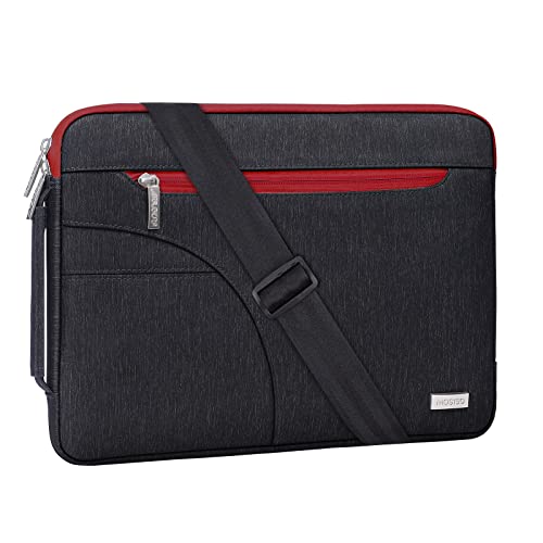 MOSISO Laptop Shoulder Bag Compatible with MacBook Air/Pro, 13-13.3 inch Notebook, Compatible with MacBook Pro 14 inch M3 M2 M1 2023-2021,Polyester Briefcase Sleeve with Front Arc Pocket, Red