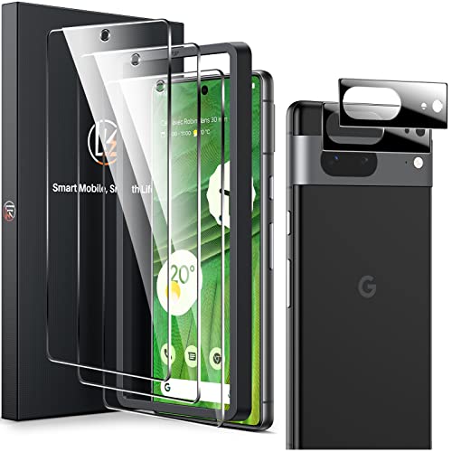 LK 3 Pack for Google Pixel 7 Screen Protector with 2 Pack Camera Lens Protector [Fingerprint Unlock Compatible] 9H Tempered Screen Protector Google Pixel 7, Case Friendly