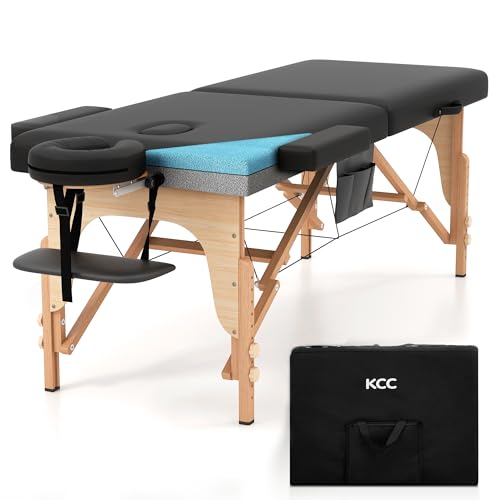 KCC Memory Foam Massage Table Premium Portable Foldable Massage Bed Height Adjustable, 84 Inches Long 28 Inchs Wide Home Salon Spa Bed Tattoo Table with Accessories &Carrying Case, Easy Set Up