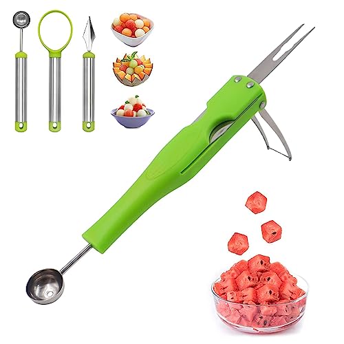 JAYVAR Watermelon Slicer Cutter Knife with Melon Baller Scoop Set，Fruit Scooper Seed Remover Watermelon Knife for Ice Cream Melon，Dig Pulp Separator Fruit Slice
