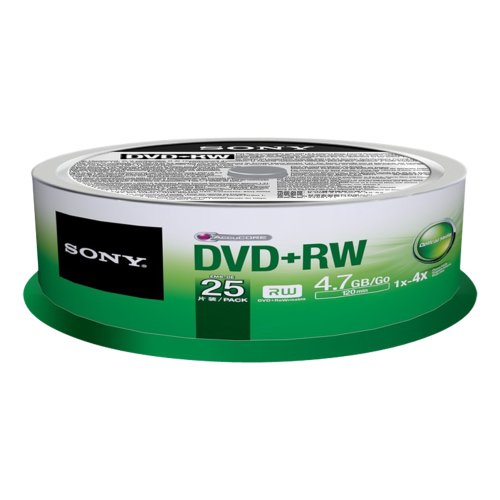 Sony 25DPW47SP DVD+RW 4X 4.7GB Spindle Rewritable DVD, 25-Pack