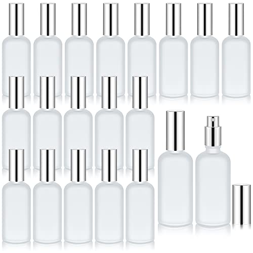 20 Pieces Frosted Glass Spray Bottles Empty Perfume Atomizer Refillable Spray Mister Reusable Small Clear Fine Mist Sprayer Pump for Travel Body (Silver,3.4 oz)