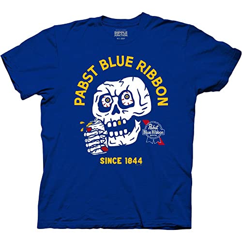 Ripple Junction Pabst Blue Ribbon Skull Mascot Since 1844 Brewery Adult T-Shirt Officially Licensed 3XL Royal
