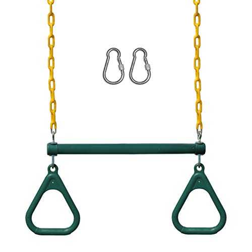 Jungle Gym Kingdom Swing Sets for Backyard, Monkey Bars & Swingset Accessories - Set Includes 18' Trapeze Swing Bar & 48' Heavy Duty Chain with Locking Carabiners - Outdoor Play Equipment (Green)