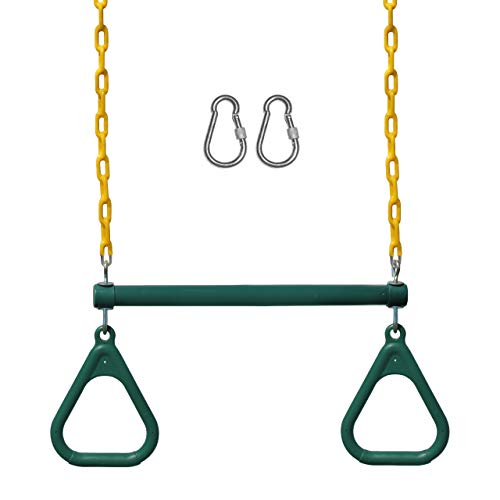 Jungle Gym Kingdom Swing Sets for Backyard, Monkey Bars & Swingset Accessories - Set includes 18' Trapeze Swing Bar & 48' Heavy Duty Chain with Locking Carabiners - Outdoor Play Equipment (Green)