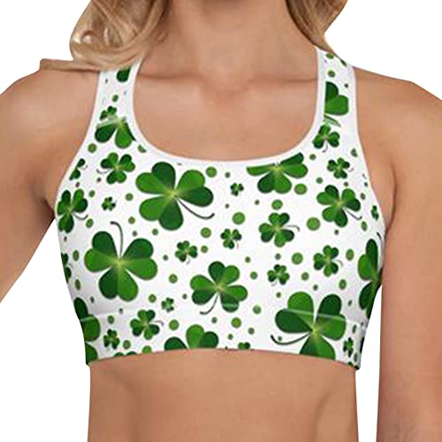 Cropped Workout Tank Tops for Women Sleeveless Scoop Neck Racerback Sports Bra St Patricks Day Green Shamrock Top White S