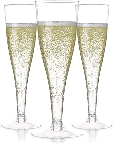 Prestee 100 Plastic Champagne Flutes Disposable - Clear Plastic Glasses for Parties - Disposable Wine Glasses for Parties - Toasting & Mimosa Glasses - Wedding Party, New Years Eve Party Supplies 2023