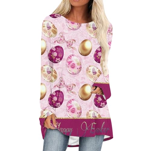 Prime of Day October 2024 Easter Shirts for Women 3 Quarter Length Sleeve Tops for Women Easter Shirts for Women Long Sl Hot Pink