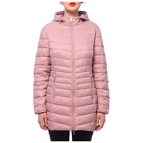 Rokka&Rolla Women's Lightweight Packable Puffer Jacket Water-Resistant Hooded Winter Long Coat