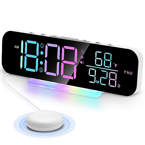 Cadmos Super Loud Vibrating Alarm Clock with Bed Shaker,Large LED Digital Display,Night Light,Ideal for Heavy Sleepers Adults,Hearing Impaired Deaf Seniors,Kids,Teens,Living Room,Bedrooms(White)
