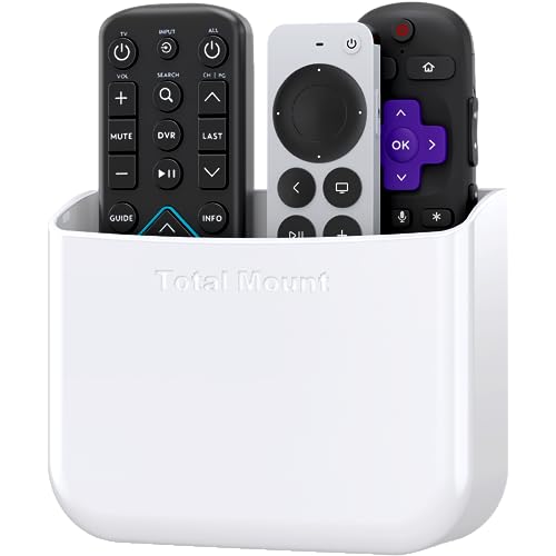 TotalMount Hole-Free Remote Holder – Eliminates Need to Drill Holes in Your Wall (for 2 or 3 Remote Controls – White – Quantity 1)