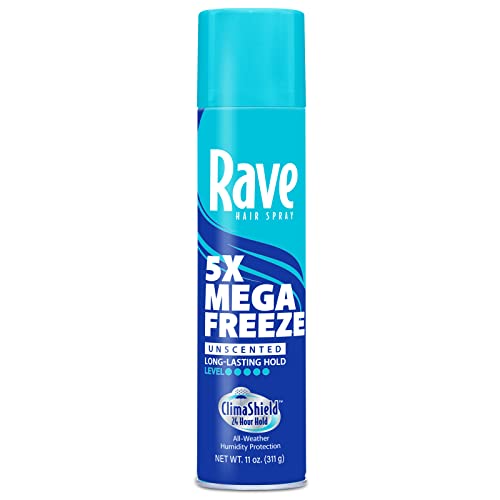 Unscented Aerosol Hairspray by Rave - 5X Freeze Hair Spray for Heat Protection, Volume and Shine - ClimaShield for Extra Humidity and Long Lasting Firm Hold - Minimizes Frizz and Static