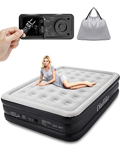 OlarHike Inflatable Queen Air Mattress with Built in Pump,18' Elevated Durable Mattresses for Camping,Home&Guests,Fast&Easy Inflation/Deflation Airbed,Black Double Blow up Bed,Travel Cushion,Indoor