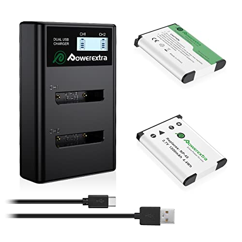 Powerextra NP-45 NP-45S Replacement 2 x Batteries and LCD Charger Compatible with Fujifilm INSTAX Mini 90 FinePix XP20 XP30 XP 60 XP70 XP80 XP90 XP120 XP130 XP140 T360 T400 T500 T510 T550 T560