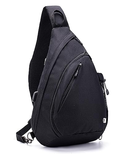 TurnWay Water-Proof Sling bag/Crossbody Backpack/Shoulder Bag with USB Charging Port for Travel, Hiking, Cycling, Camping (BLACK)
