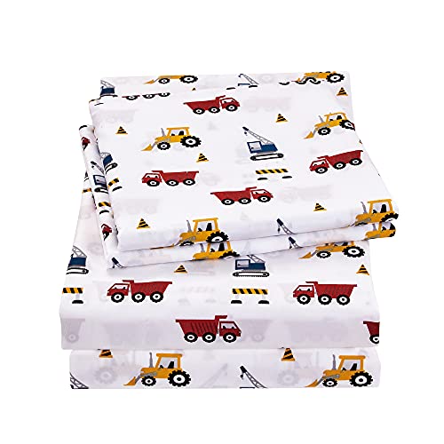 Viviland Kids Twin Sheet Set - Twin Size Printed Boys Bed Sheets - Kids Boys Toddlers Breathable Fitted Bed Sheet Twin - Excavator Toys Theme